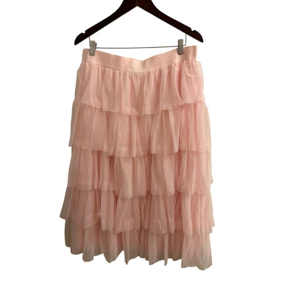 None Dresses & Skirts - Pink Tulle Ruffle Skirt Women’s XL Balletcore Coquette Layered Midi Cottagecore